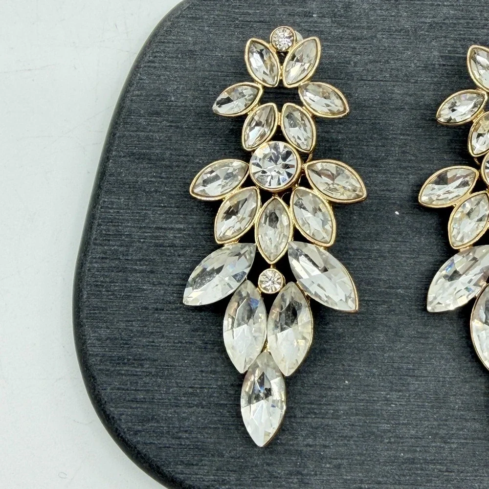 Gold Tone Clear Rhinestone Chandelier Earrings Bridal Statement Jewelry Gift